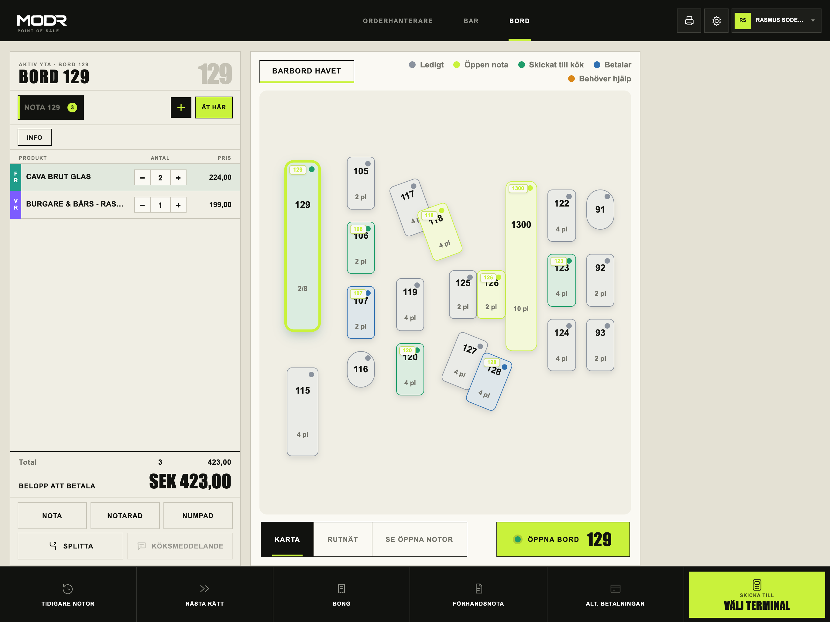 Floor map in MODR POS